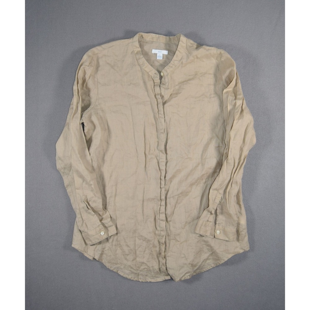 Gap Shirt Womens Large Beige Linen Long Sleeve Button Up Mandarin Collar